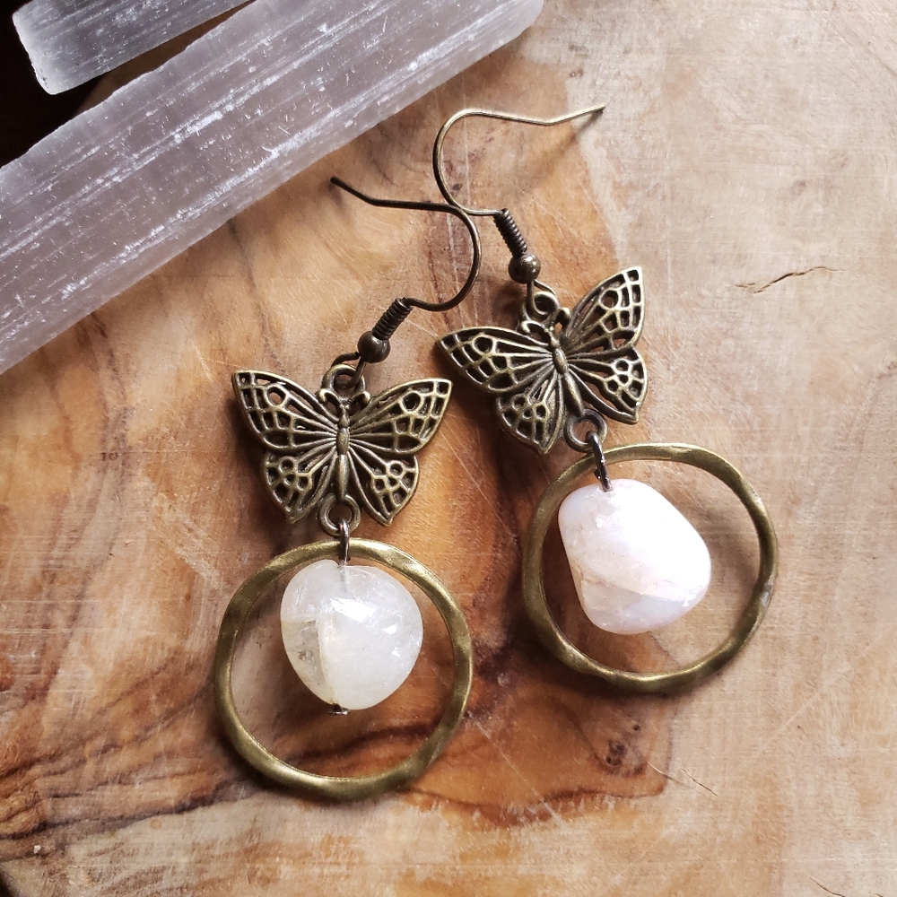 Citrine Quartz + Rustic Bohemian Butterfly Handmade Healing Boho Earrings
